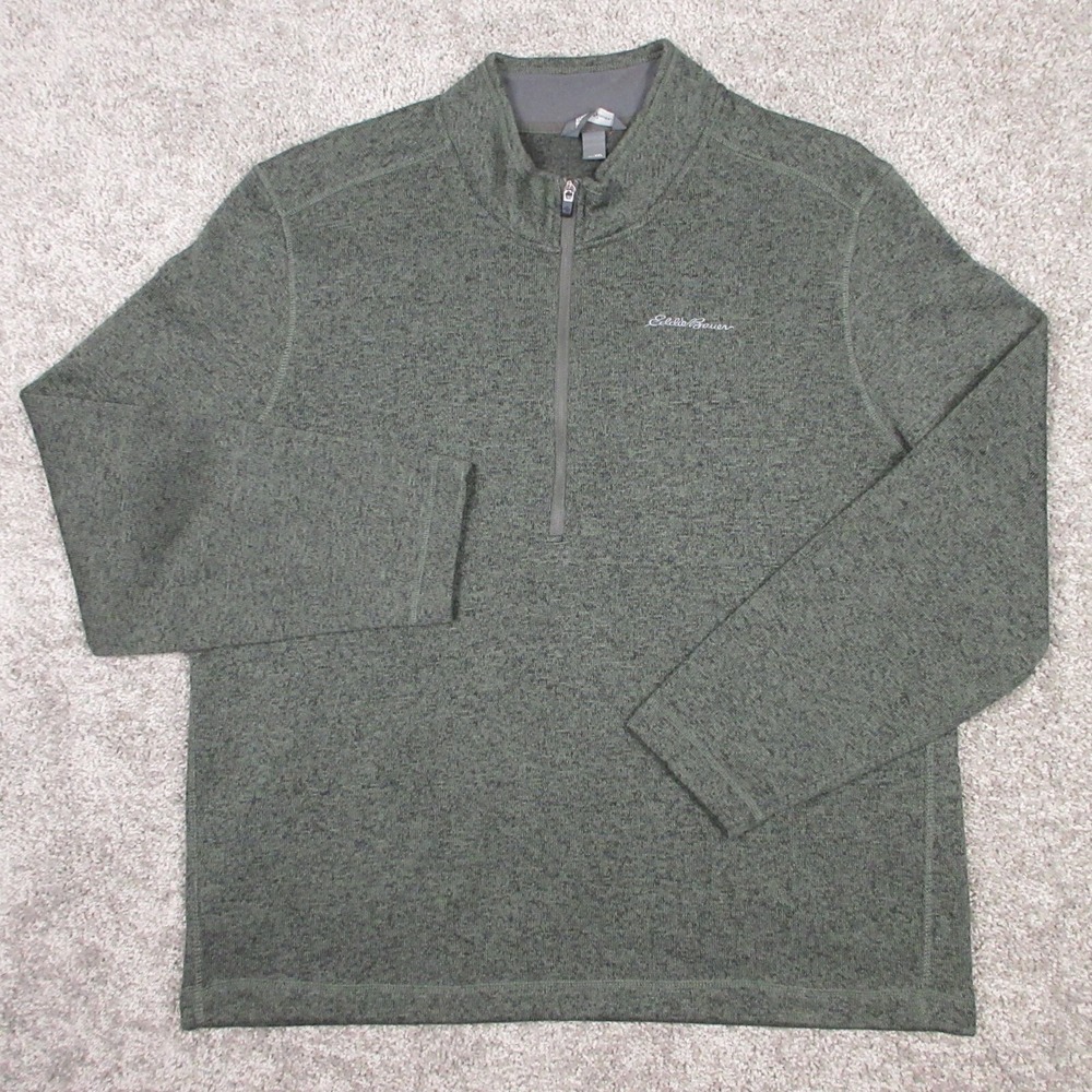 Eddie Bauer Sweater Mens XXL Green‎ Heather 1/4 Zip Pullover Logo Outdoor Hiking